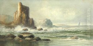 Rocky Coastline With The Ships In The Distance by William Trost Richards