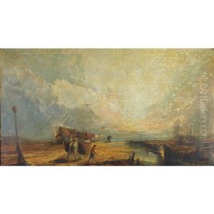 Lancashire Sands; Fisherfolk On The Beach; Beached Boat (3 Works) by William Trost Richards
