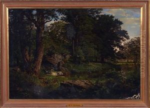 Woodland Landscape With Trickling Rocks And Pond Woodland Landscape With Trickling Rocks And Pond
