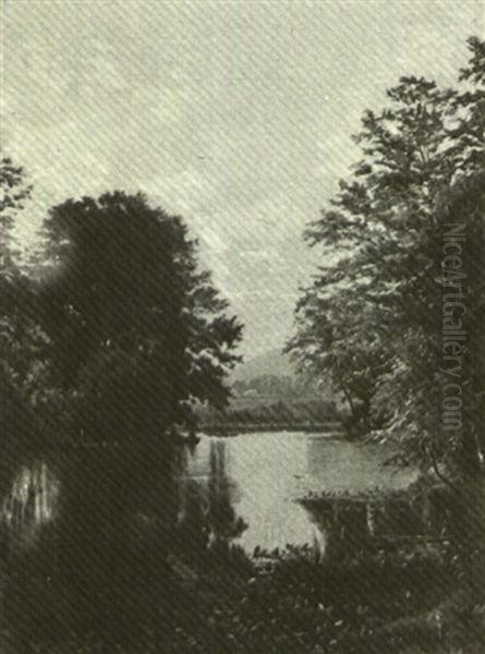 Summer Landscape With Figures Boating On A Pond - view 1