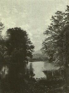 Summer Landscape With Figures Boating On A Pond