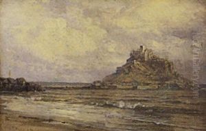 Coastal Scene With A Castle On An Island With Surrounding Buildings by William Trost Richards