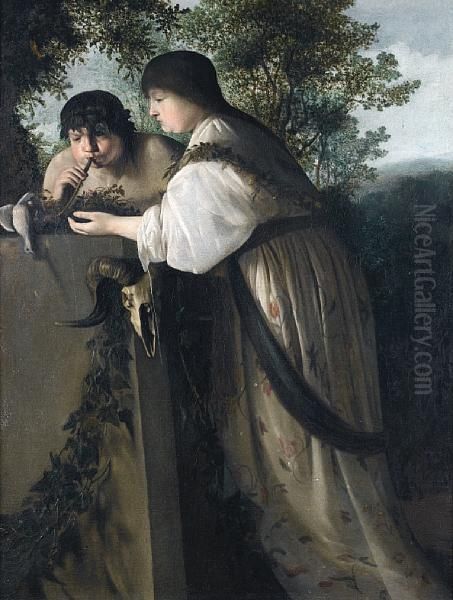 A Woman And A Boy Making An Offering At Apagan Altar - view 1