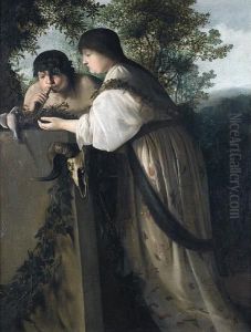 A Woman And A Boy Making An Offering At Apagan Altar by Paulus Bor