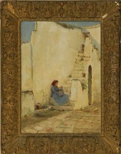 Mother And Child Seated By A Spanish Villa by Francis Henry Richardson
