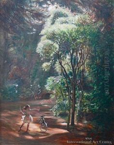 Girl Skipping Through Forest by Harry Linley Richardson