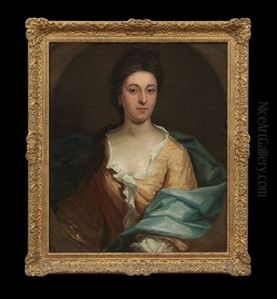 Portrait Of A Lady, Half-length, In A Yellow Dress, Within A Painted Oval - view 1