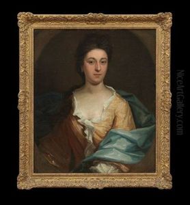 Portrait Of A Lady, Half-length, In A Yellow Dress, Within A Painted Oval by Jonathan Richardson