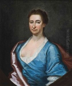 Portrait Of A Lady, In A Blue Dress And Pink Wrap