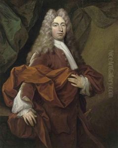 Portrait Of A Gentleman, In A Red Coat And Orange Wrap, His Right Hand Resting On A Ledge Portrait Of A Gentleman, In A Red Coat And Orange Wrap, His Right Hand Resting On A Ledge