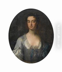Portrait Of A Lady, Said To Be Mrs Holman, Bust-length, In A White Silk Dress And Blue Cloak