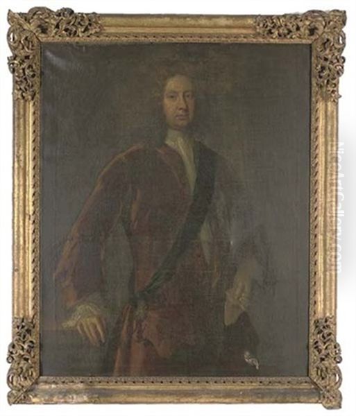 Portrait Of John Ker, 1st Duke Of Roxburghe, Three-quarter-length, In A Brown Coat Wearing A Sash Of The Order Of The Garter, Holding A Glove In His Left Hand, His Right Hand On A Stone Pedestal - view 1