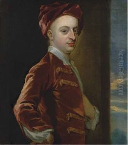 Ritratto Di Giovane Uomo, A Mezza Figura, In Giacca Di Velluto Rosso E Cappello Di Velluto Rosso by Jonathan Richardson
