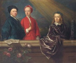 Portrait Of The Artist And His Son, Jonathan, With John Milton On A Balcony by Jonathan Richardson