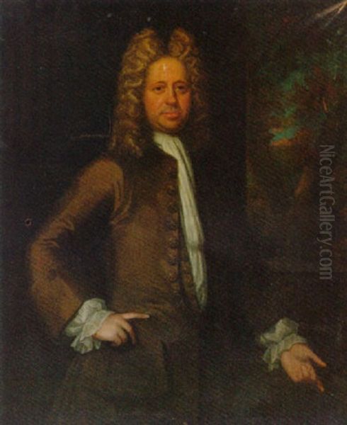 Portrait Of A Gentleman In A Brown Coat And White Stock - view 1