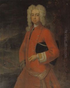 Portrait Of An Officer Wearing Uniform, With A Castle And Review Of Troops Beyond by Jonathan Richardson