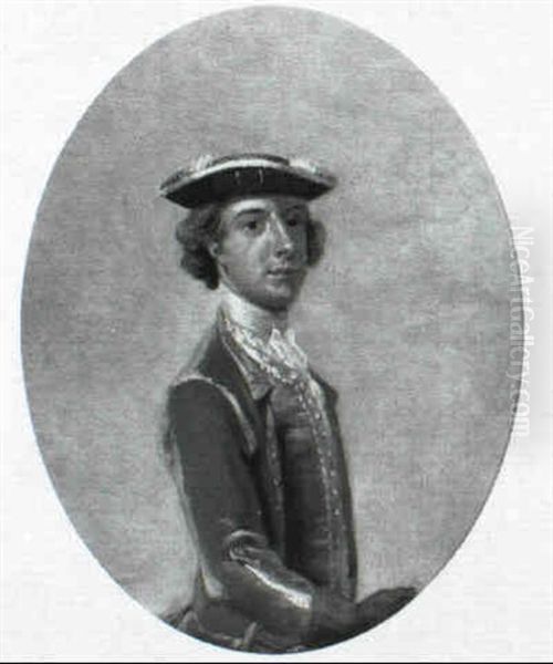 Portrait Of A Man, Half-length, Wearing A Gold Waistcoat    With Lace Trim, A Blue And Brown Cloak And A Blue Hat - view 1