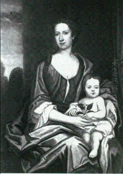 Portrait Of A Mother And Daughter, Three-quarter Length And Full Length In Red Dress With A Blue Wrap... - view 1