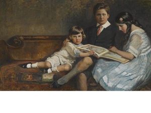 Three Children Reading by Mary Curtis Richardson