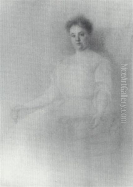 Portrait Of A Woman Seated In A High-back Chair - view 1
