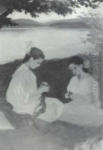 Children By The Lake In Canton, Maine by Mary Neal Richardson