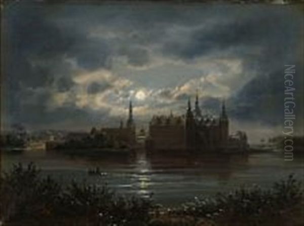 Moonlight Over Frederiksborg Castle by Ferdinand Richardt