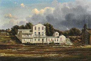 Niagara River View With Visitors On The Hotel Veranda