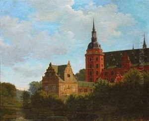 View From Frederiksborg Castle In Denmark by Ferdinand Richardt