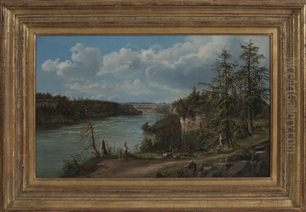 View Of The Niagara River With Steamboat And Suspension Bridge Over The Gorge - view 1