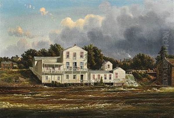 River View With Visitors On The Veranda Of A Hotel (hudson River?) - view 1