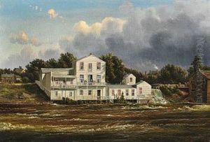 River View With Visitors On The Veranda Of A Hotel (hudson River?) by Ferdinand Richardt