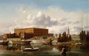 Parti Af Stockholms Slot Med Ridderholmens Kirke Og Ridderhuset I Baggrunden. by Ferdinand Richardt