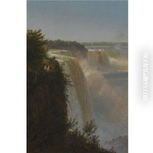 Ved Toppen Af Niagra Vandfaldet (figures At The Top Of Niagara Falls) by Ferdinand Richardt