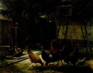 Chickens In A Barnyard by Ferdinand Richardt