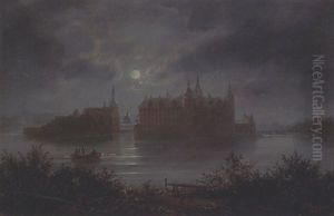 Fuldmanelys Over Frederiksborg Slot by Ferdinand Richardt