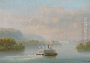 Hjuldamper Pa Hudson River Nord For New York by Ferdinand Richardt
