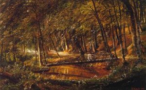 Children Fishing In A Woodland Pool Children Fishing In A Woodland Pool