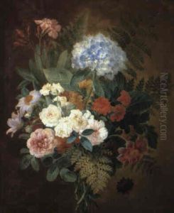 Still Life Of A Bouquet Of Flowers And Ferns