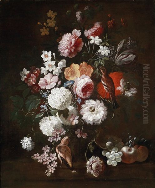 Ein Blumenstillleben Aus Rosen, Duftschneeballen Und Tulpen - view 1