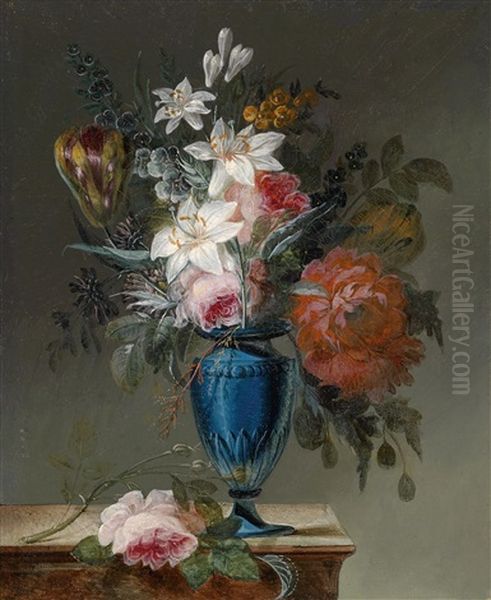 Eine Vase Mit Lilien, Rosen, Tulpen Und Pfingstrosen - view 1