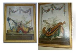 Nature Morte Aux Instruments De Musique (pair) by Josse Francois Joseph le Riche