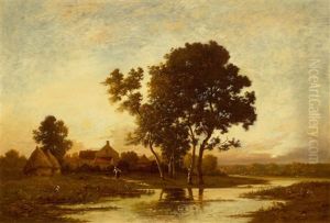 Les Grands Arbres Pres De La Ferme En Automne by Leon Richet