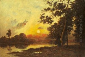 Sunset Over The River by Leon Richet