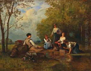 Washerwomen At Work by Leon Richet