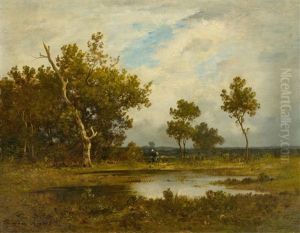 Woman Collecting Firewood Near A Pond