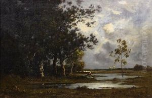 Figure Fishing By Moonlight by Leon Richet