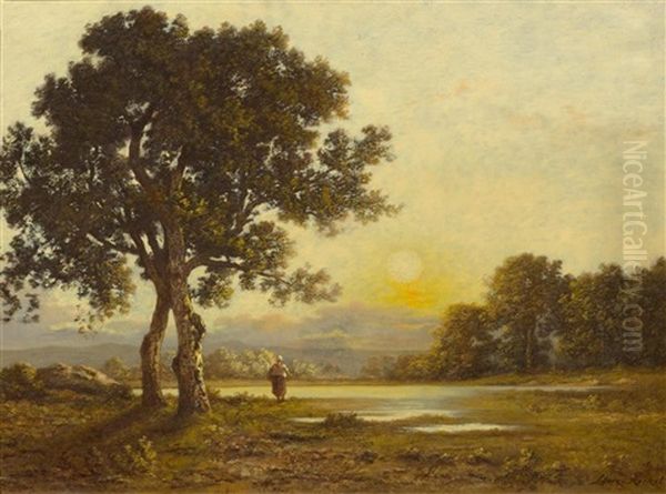 Sunset Over A Landscape With Trees - view 1