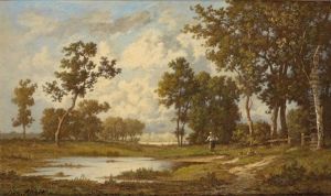 Woman Gathering Brushwood By The Pond