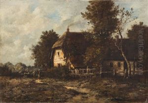 Landschaft Mit Bauerngehoft Und Bauerin by Leon Richet