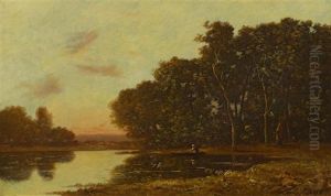 Flusslandschaft Mit Ruderboot by Leon Richet